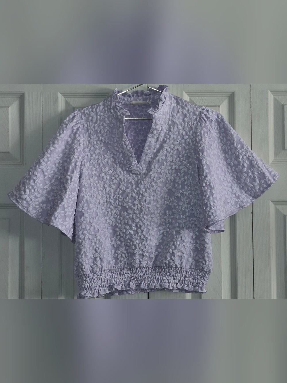 Doe & Rae Lavender Textured Floral V-Neck Tunic